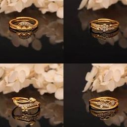 Pack of 4 Women Gold-Plated Cubic Zirconia-Studded Rings-image-5
