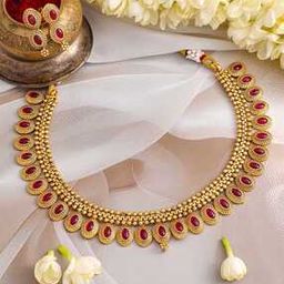 Women Gold-Plated Stone-Studded Necklace & Earrings Set-image-43