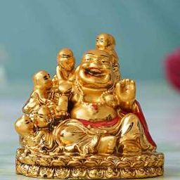 Polyresin Feng Shui Laughing Buddha with 5 Children Decorative Showpiece-image-4