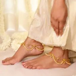 rubans Women Set of 2 Gold-Plated Pearl-Beaded Anklets-picture-29