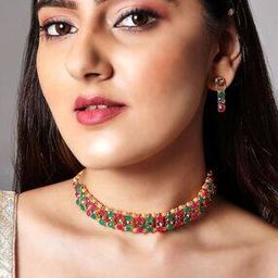 rubans Women Gold-Plated Stone-Studded Necklace & Earrings Set -picture-17