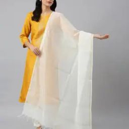 Women Geometric Woven Dupatta with Tassels-image-66