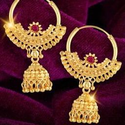 Women Gold-Plated Stone-Studded Hoop Jhumka Earrings-image-39