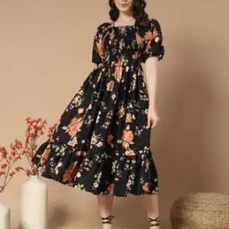 Women Floral Print Tiered Dress-image-80