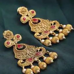 Gold-Plated Stone-Studded Drop Earrings-image-64