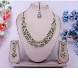 Women Stone-Studded Necklace & Earrings with Mangtika Set-42