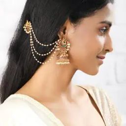 Gold-Plated Peacock Chain Jhumka Earrings-image-2