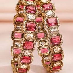 Women Set of 2 Stone-Studded Slip-On Bangles-3