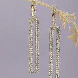 Women Gold-Plated Stone-Studded Drop Earrings-image-23