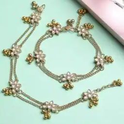 Gold-Plated Stone-Studded Anklets-12