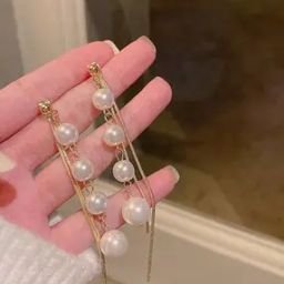 Women Gold-Plated Pearl Drop Earrings-image-4