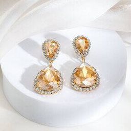Women Gold-Plated Stone-Studded Drop Earrings-image-14
