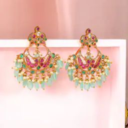 Women Gold-Plated Stone-Studded Chandbali Earrings-image-60