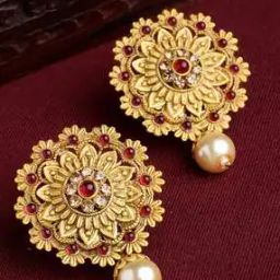 Stone-Studded Pearl Drop Earrings-31