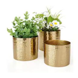 Set of 3 Hammered Metal Cylindrical Planters-1