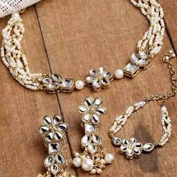 karatcart Pearl & Stone Studded Choker with Earrings & Bracelet-picture-5