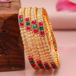 rubans Set of 4 Women Gold-Plated Stone-Studded Bangles-picture-18