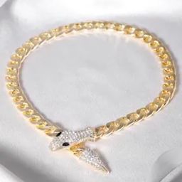 Women Gold-Plated Cubic Zirconia-Studded Choker Snake Necklace-image-2