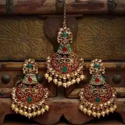 Gold-Plated Floral Mangtika with Earrings-image-7