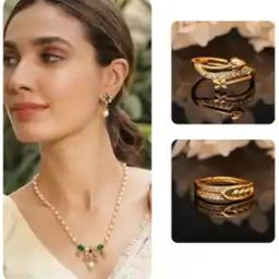 Gold-Plated Stone-Studded Pearl Multi-Piece Jewellery Set-17