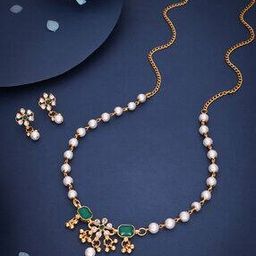 Women Gold-Plated Stone-Studded Pearl Multi-Piece Jewellery Set-image-9