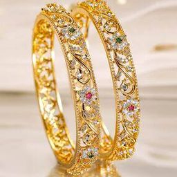 Women Set of 2 Gold-Plated Stone-Studded Bangles-4