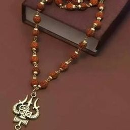 Men Gold-Plated Rudraksh-Beaded Chain with Pendant-3