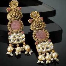 Women Gold-Plated Kundan & Pearl Dangler Earrings-33