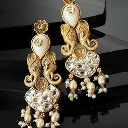 Women Gold-Plated Kundan-Studded Dangler Earrings-picture-36