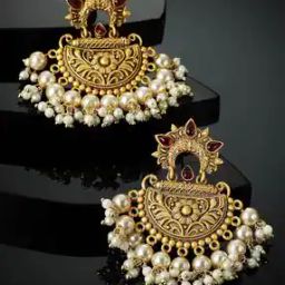 Women Gold-Plated Pearl Chandbali Earrings-52