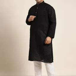 SOJANYA PLUS Men Plus Size Black Pure Cotton Kurta Set Comes With a Nehru Jacket image 5