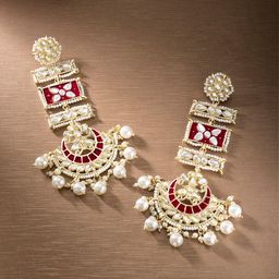 Peora White & Maroon Gold Plated Meenakari Handcrafted Classic Long Drop Earrings-34