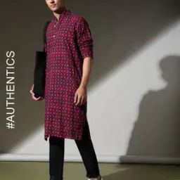 Handblock Print Hand-Dyed Double Dabu Cotton Long Kurta-image-60