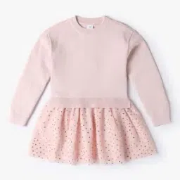 Girls Round-Neck Fit & Flare Sweter Dress-image-93