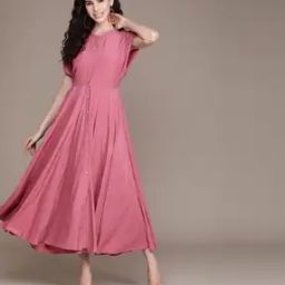 Half Sleeves Button-Down Long Flared Dress-image-33