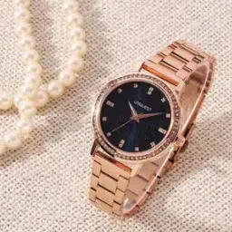 Rose Dial Analogue Fashion Watch with Steel Strap for Women-0