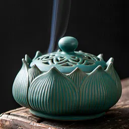 Ekhasa Green Lotus Design Ceramic Dhoop Dhani Incense Stick Holder-picture-20