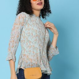 V-Mart Floral Print Mandarin Collar High-Low Top-picture-18