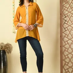 KALINI Embroidered Georgette High-Low Top-image-36
