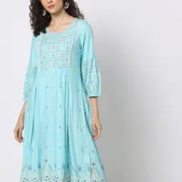 Embroidered Yoke A-Line Dress-image-78