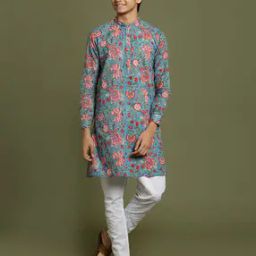 Boys Kurta Pyjama Set with Mandarin Collar-image-15