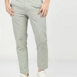 Checked Slim Fit Flat-Front Trousers-image-31