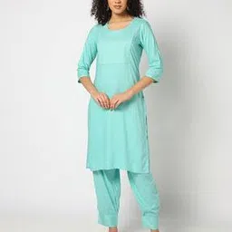 Women Geometric Print Straight Kurta with Pants-image-1