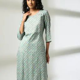 Women Geometric Print Round-Neck Straight Kurta-image-97