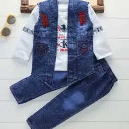 Boys Printed Denim Suit Set-image-51