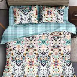 240 TC Printed Double Bedsheet with Pillow Covers-11
