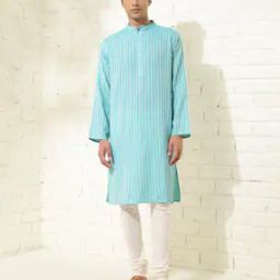 Men Striped Relaxed Fit Long Kurta with Mandarin Collar-9