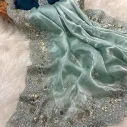 Women Heavy Embroidered Saree with Sea Pallu -picture-40
