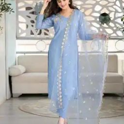 Women Embroidered Straight Kurta with Pants & Dupatta-image-35