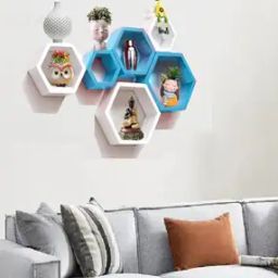 Combo 6 Pcs Set Hexagonal Floating Wall Shelves-50